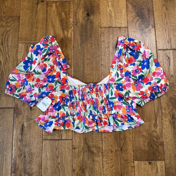 NWT Altar'd State Floral Puff Sleeve Crop Top Shirt Women's Size Small S - Picture 7 of 8